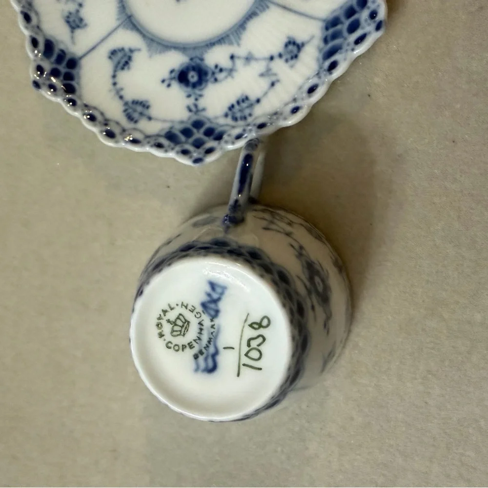 Royal Copenhagen White Porcelain Saucer and  cup with Blue Wave Mark